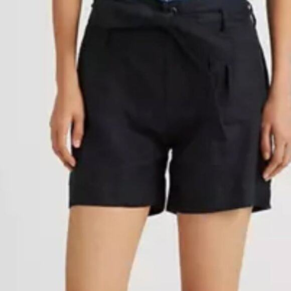 Lauren Ralph Lauren Belted Linen Shorts Black size 12 P - Picture 1 of 7